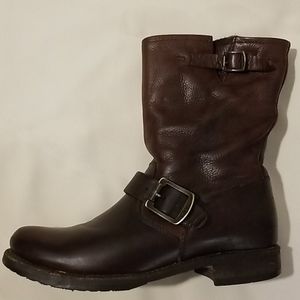 Frye brown leather buckle booties, size 7B